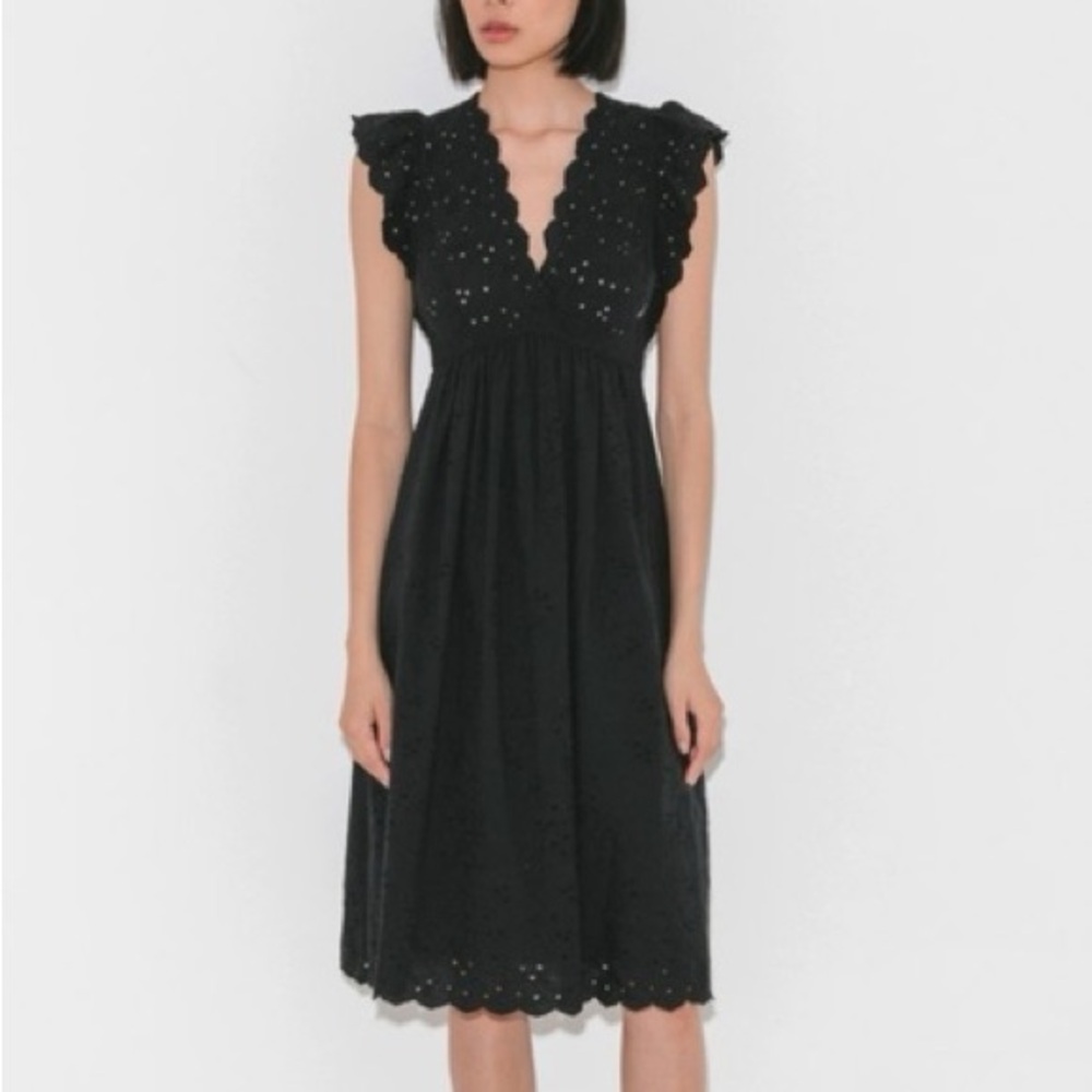 Ulla Johnson Louise Black V Neck Eyelet Dress Size 0 Barney’s NWT